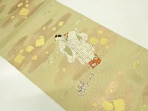 アンティーク　ヱ霞に色紙散らし・能模様袋帯（材料）